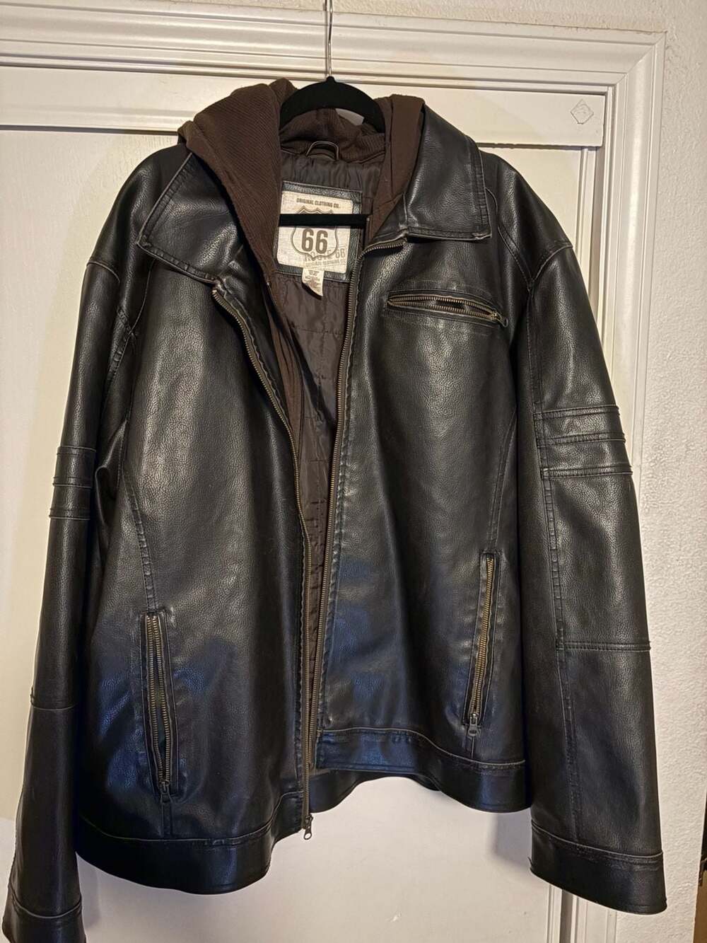 Original Clothing Co. Route 66 Men's Faux Leather Hooded Bomber Jacket